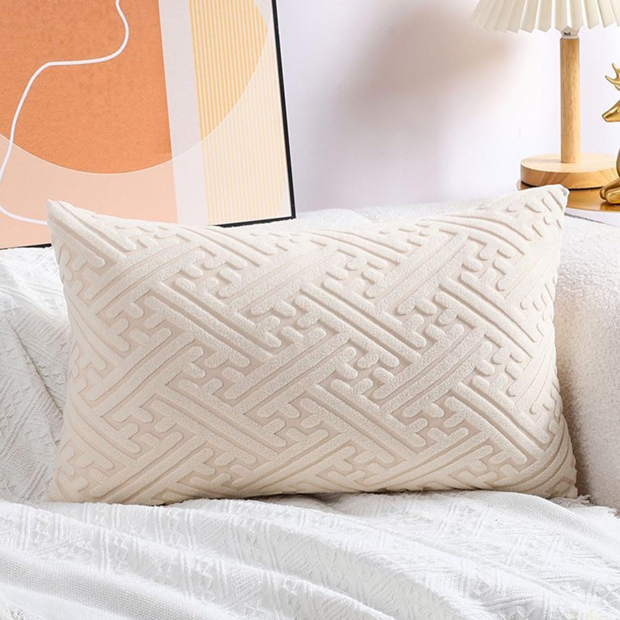 Swj-Swjssb Beige Super King Size Pillow Cases,Square Rectangle Cushion Covers Soft Corduroy Stretch Throw Pillow Cover Various Sizes Decorative Pillowcases For Bedroom Sofa Pillows(,30X50cm/12X20inch)