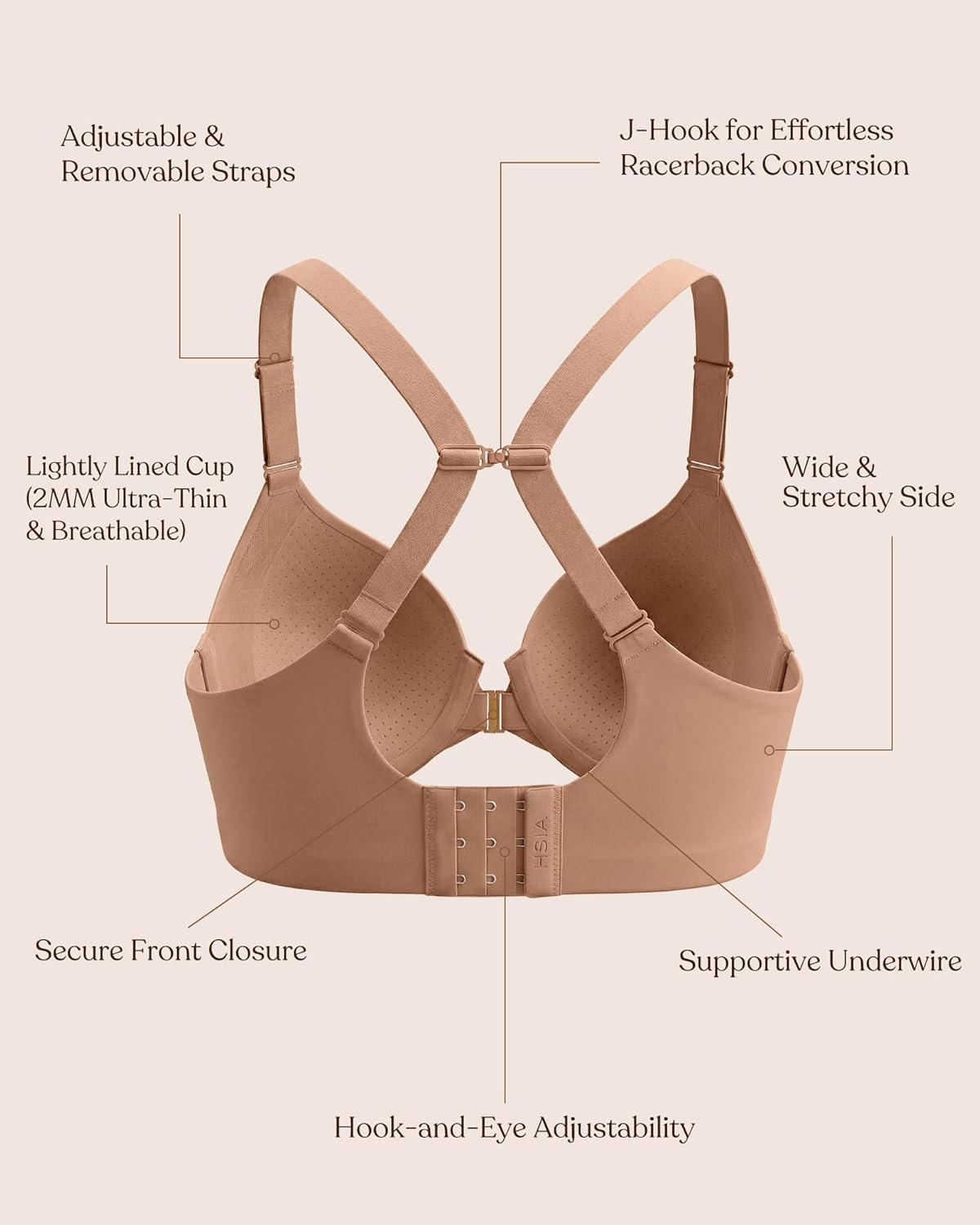 HSIA Front Closure Bras for Women Minimizer Full Coverage Tshirt Plus Size Underwire Racerback Lightly Lined Bra - Image 5