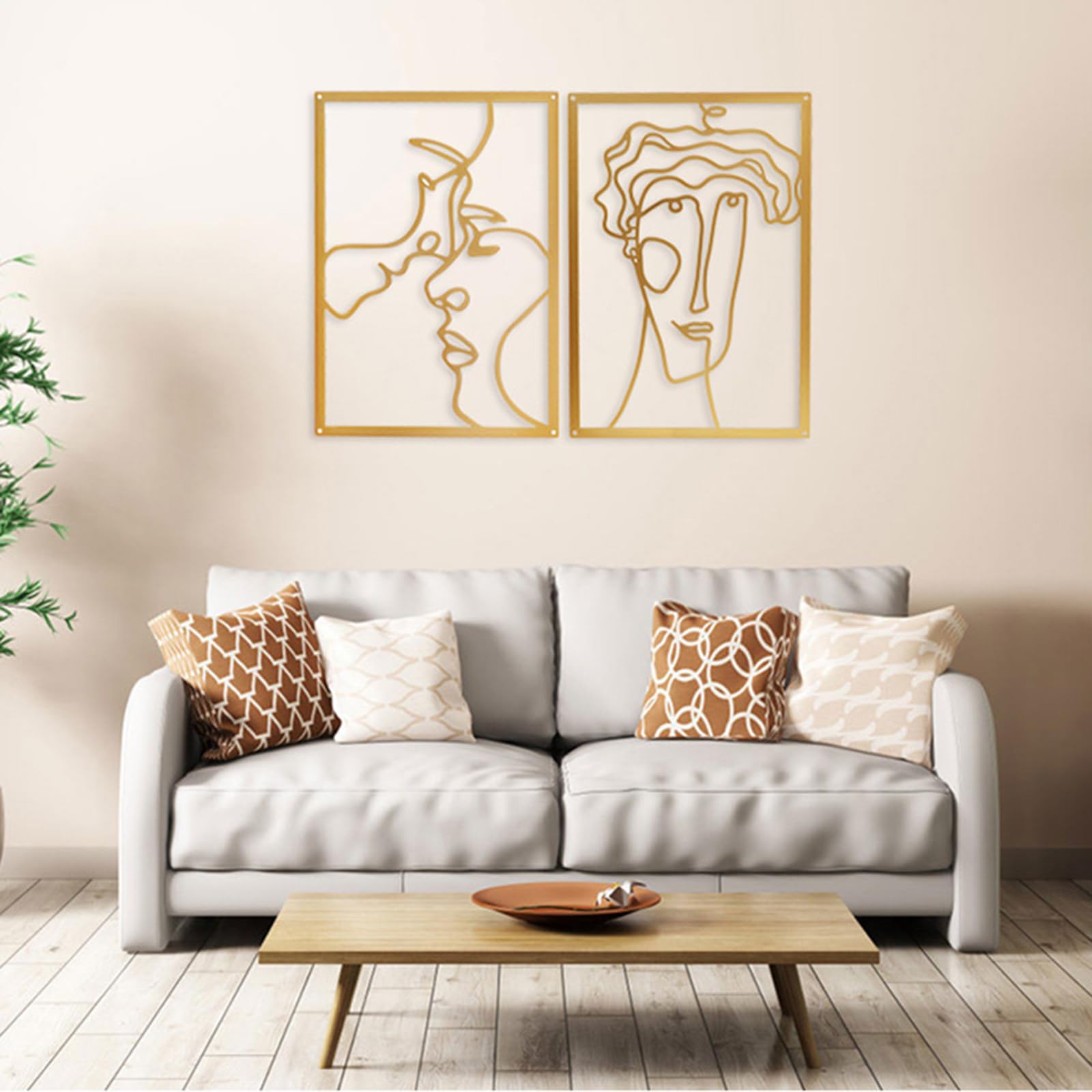 Décoration Murale Métal Couple Lignes Abstraites - Art Minimaliste Moderne