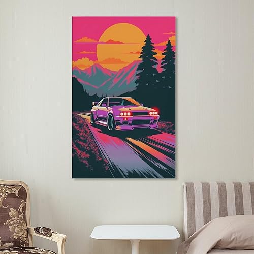 Miniatura 7 de R32 - Póster retro de Synthwave para automóvil, arte de pared, pósteres e impresiones, pintura colgante para dormitorio, aula, dormitorio, sala de