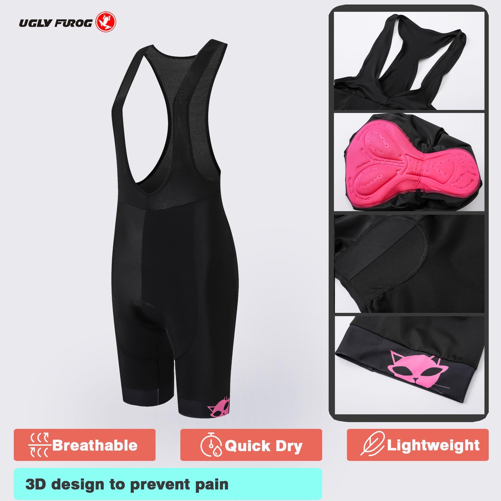 UGLY FROG Conjunto Ropa Ciclismo Mujer Verano Traje Bici MTB Manga Corta,Maillot Camiseta Ciclo y Culotte Tirantes con 19D Gel Acolchado,Completa Bicicleta Jerseys Transpirable Secado Ráido