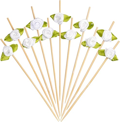 Miniatura 15 de Minisland Palillos de cóctel de flores de rosa rosa, palillos de bambú de 4.7 pulgadas de largo para aperitivos, decoración de despedida de soltera