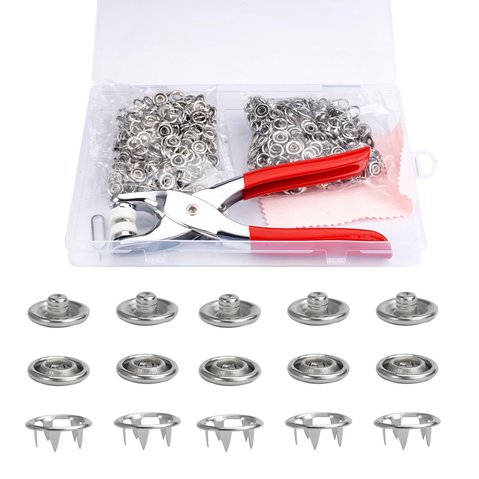100 Sets 9.5 mm Silver Poppers Fasteners Grommet Kit with Fastener Pliers