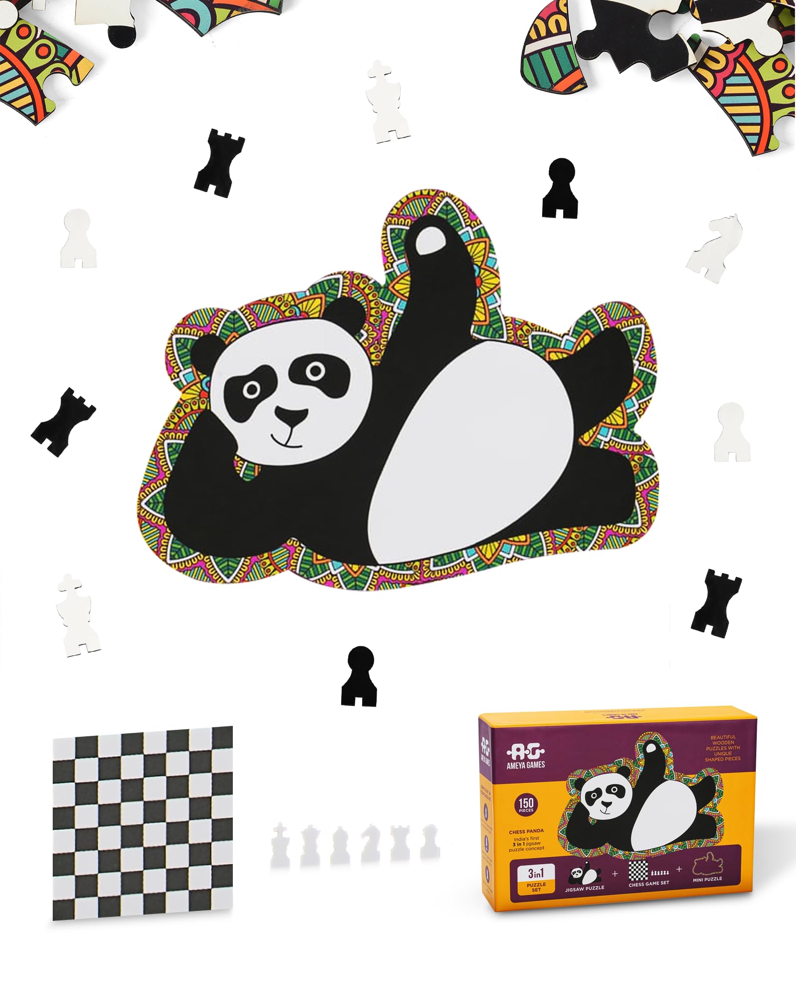 Buy 3 in1 Chess Panda Acrylic Jigsaw Puzzle -150 Piece Luxurious