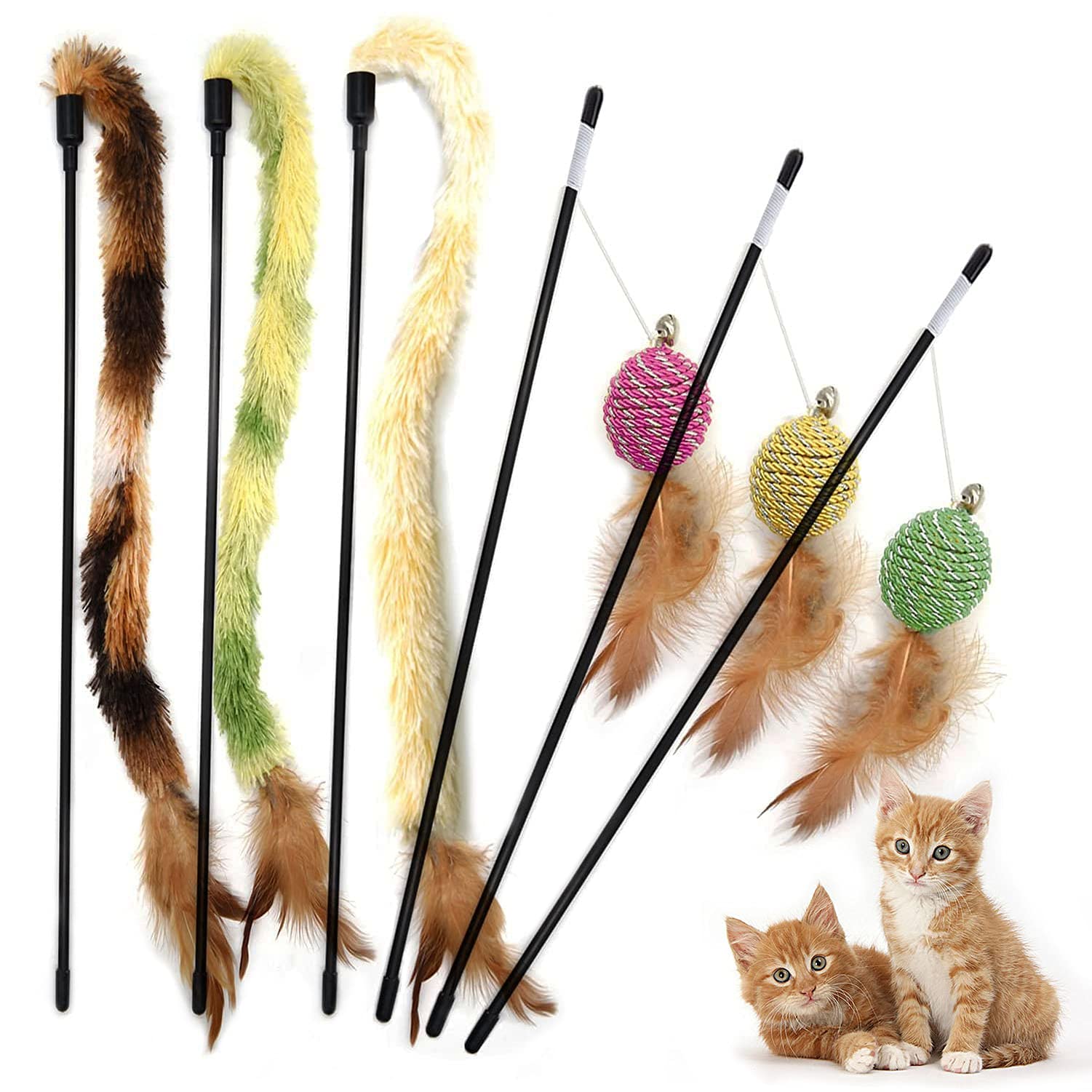 Cat Toy for Indoor Cats Adult Kitten,Cat Toy Interactive Feather Teaser Wand Ball Toy Set for Kitty and Cats (Green)
