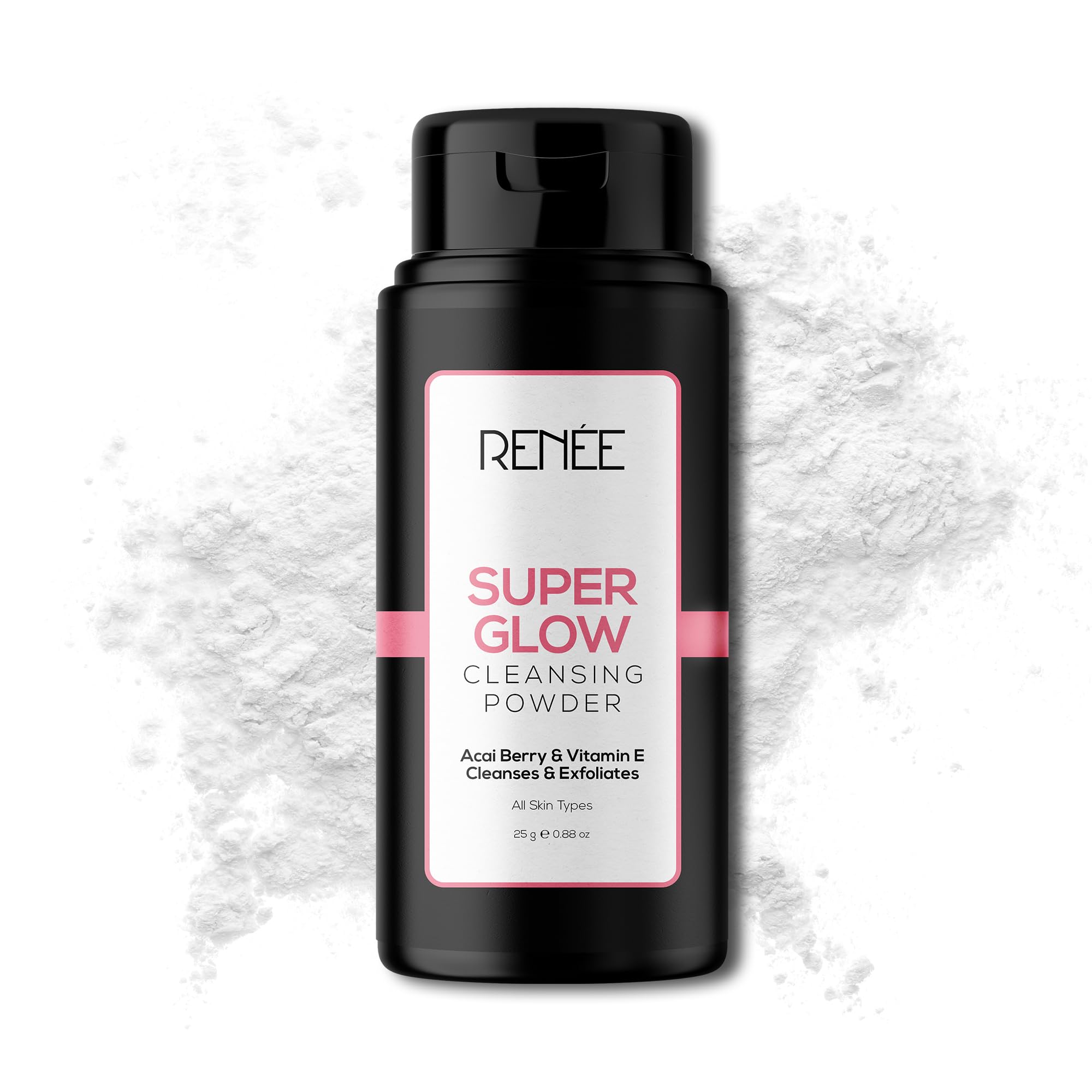 RENEESuper Glow Cleansing Powder - Exfoliating & Hydrating Formula with Vitamin E, Acai Berry & Mulberry Extracts - Essential Skincare for Refreshed Face - Cleanses & Nourishes All Skin Type - 25g
