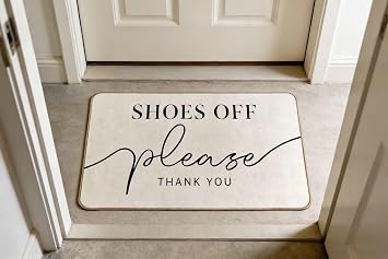 Please Take Off Your Shoes Door Mat 17x30 Inch Funny Welcome Doormat Outdoor Indoor Non Slip Rubber for Home Kitchen Bathroom Decor (White)