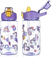 flintronic 600 ml Gyerek Ivópalack Szívószállal, BPA-Mentes Sportpalack Lányoknak és Fiúknak, Lila 8