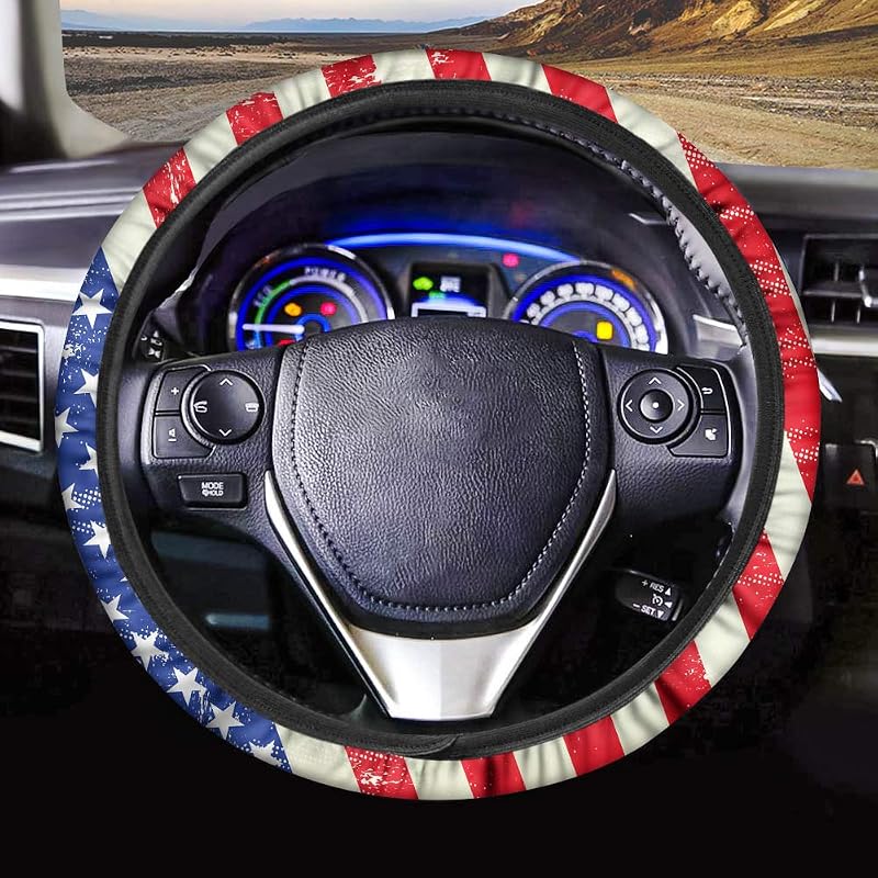 Capa para volante GLENLCWE com estampa de bandeira americana para volante de 38,1 cm, 1 unidade