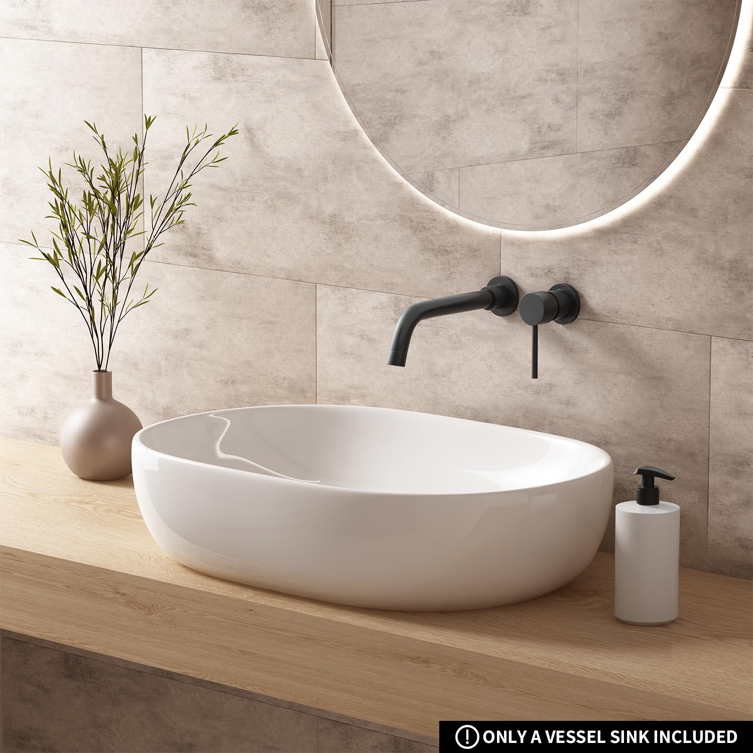 Fregaderos grandes para baño, 24 x 16 pulgadas, ovalados sobre el mostrador, lavabo de porcelana blanca de cerámica para baño, fregadero moderno de encimera, lavabo de tocador, lavabo