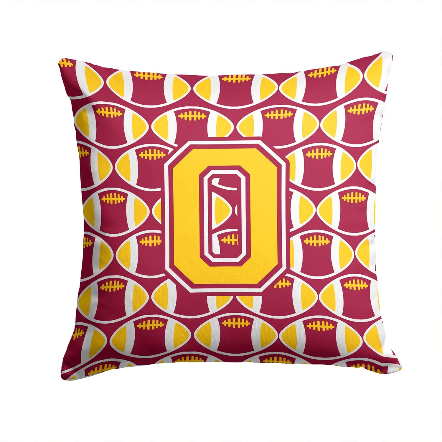Caroline's Treasures CJ1081-OPW1414 Letter O Football Maroon and Gold Fabric Decorative Pillow Machine Washable, Indoor Outdoor Decorative Pillow for Couch, Bed or Patio, 14Hx14W