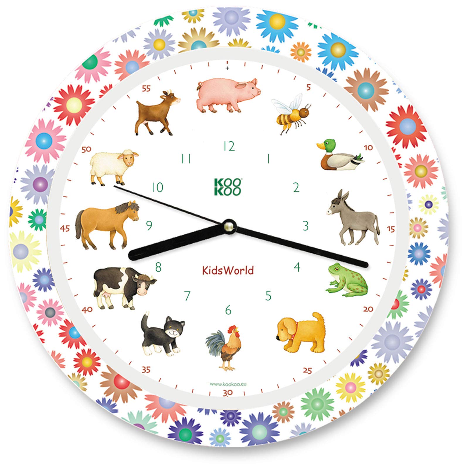 KOOKOO Kids World Summer Fun, Wall Clock for Children with Natural Sounds, 12 Farm Animals
