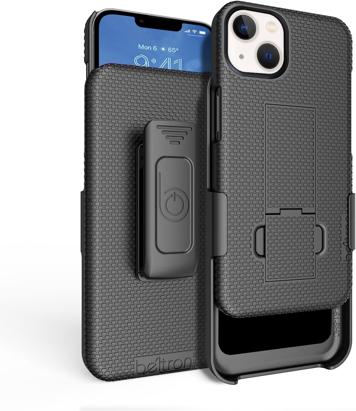 BELTRON Holster Case & Swivel Belt Clip for iPhone 13 / iPhone 14 (6.1"), Slim Rubberized Grip Case + Rotating Holster with Built-in Kickstand - Black (Industrial Strength) - Image 4
