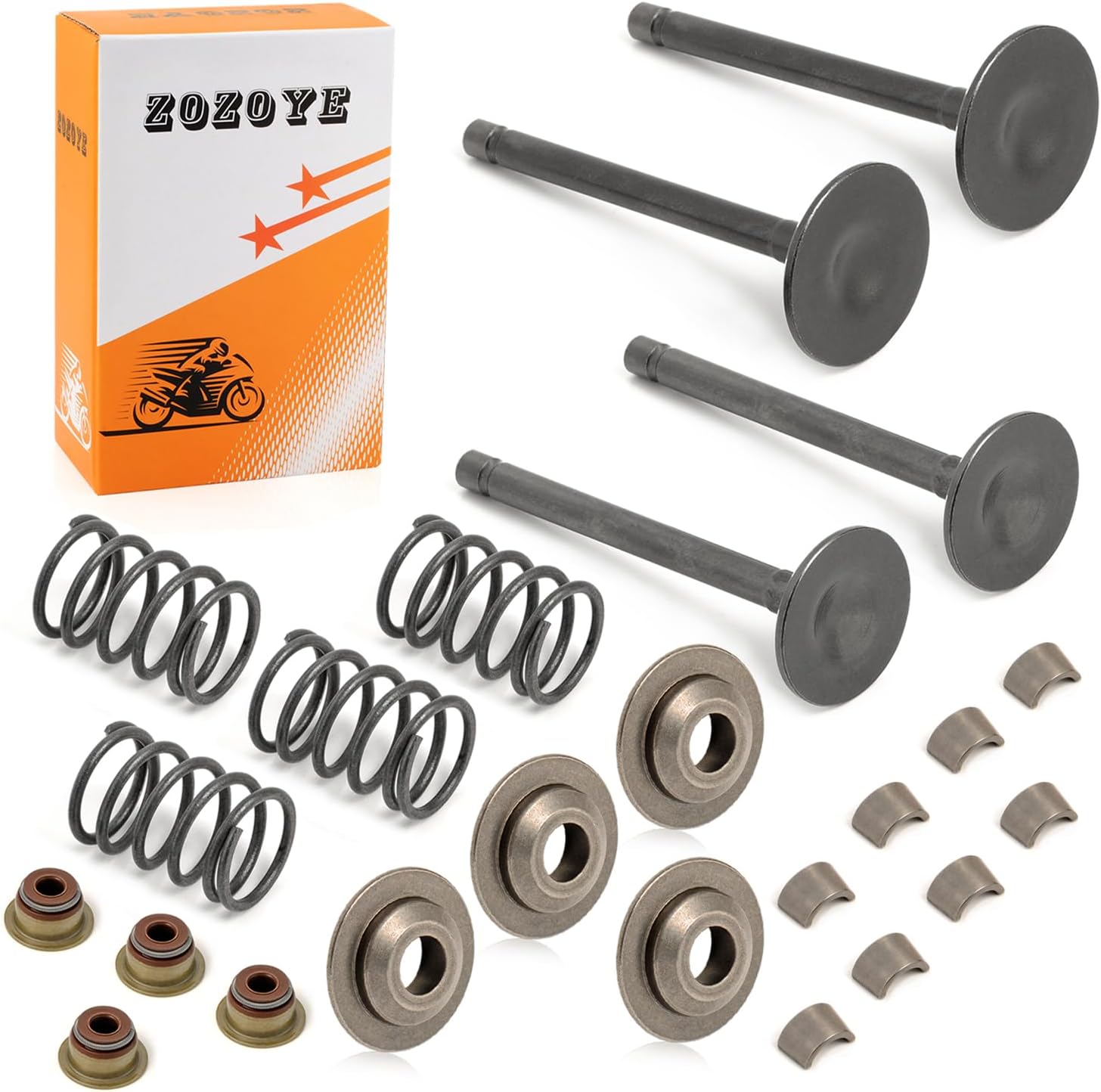 Fugi Robbin 295cc 350cc Exhaust & Intake Valve & Seals Springs Rebuild kit For EZGO 4 Cycle Gas Golf Cart MCI 2003-2008 72857-G01 72507-G01 Valve Collet Keepers and Valve Spring Retainers