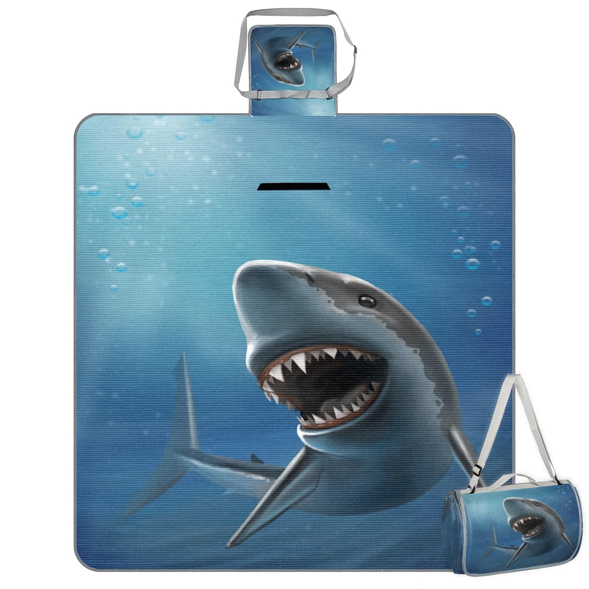 Shimoshe Picnic Blankets 57”x 59”, Ocean Shark Waterproof Sandproof Picnic Mat Lightweight Foldable Beach Blanket for Camping Park Grass Beach Outdoor Blanket