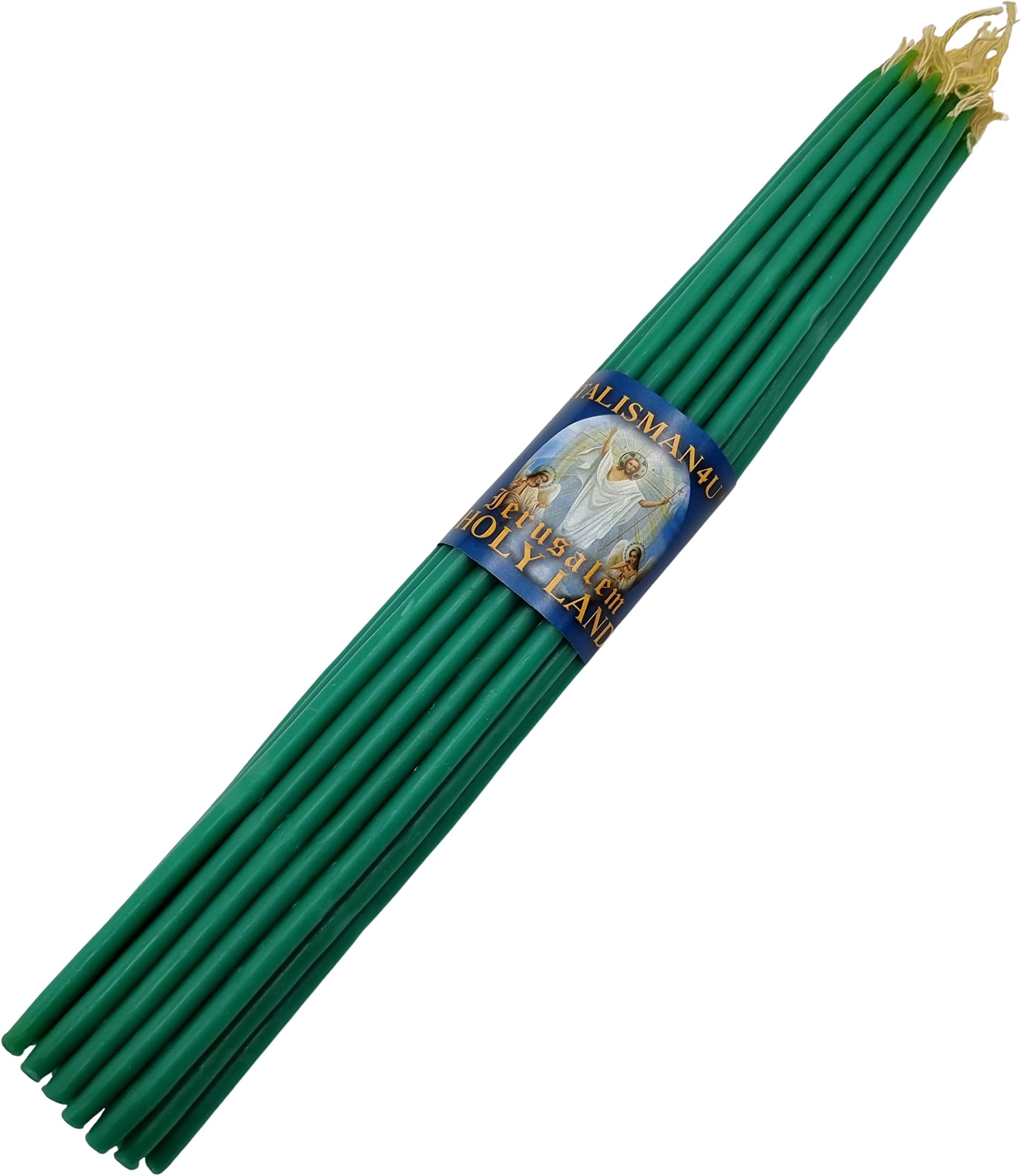 33 Natural 100% Beeswax Taper Candles 11 inch Tall Blessed Church Jerusalem Holy Land Candles (Green)