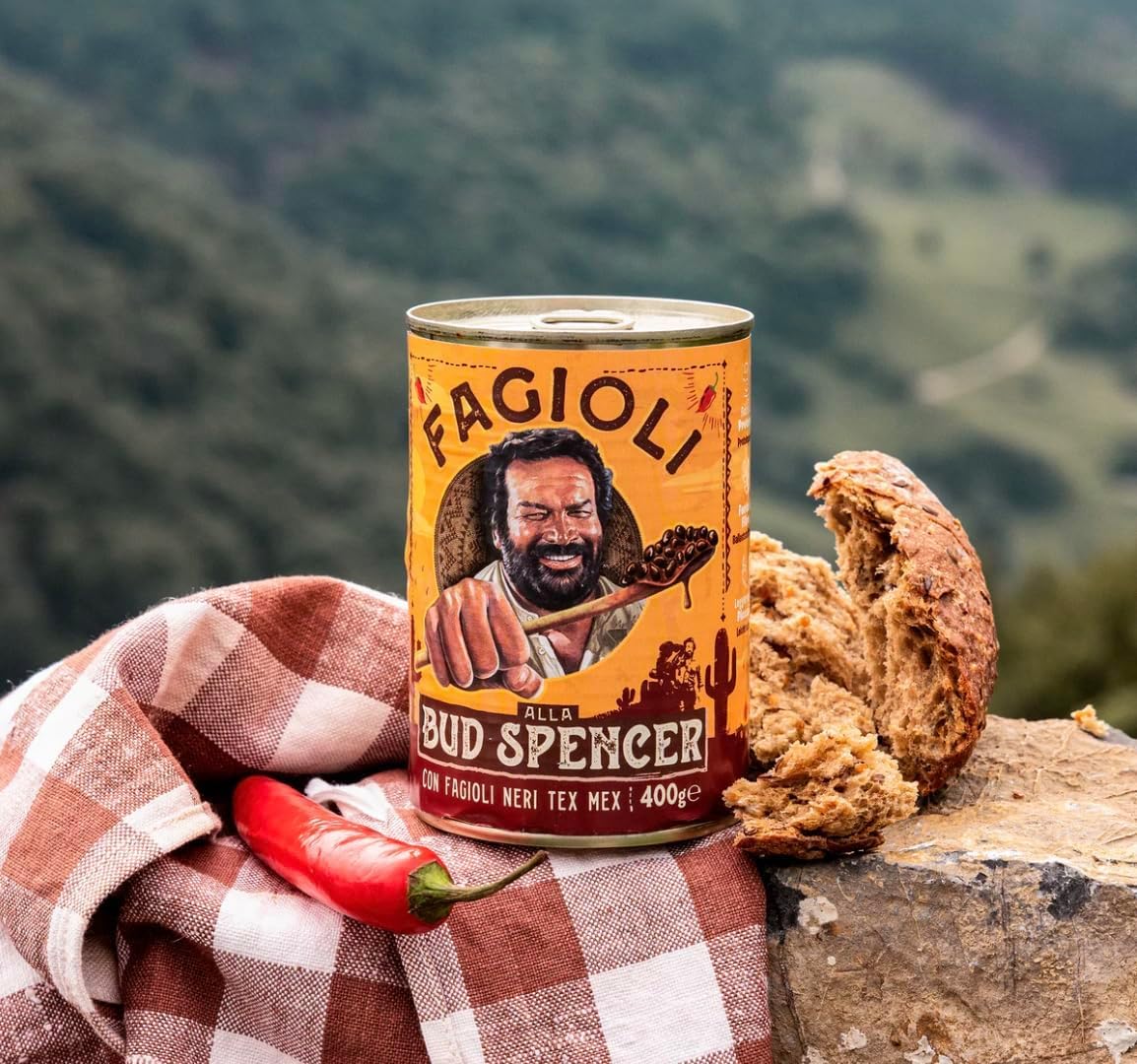 Selezione Fagioli BUD SPENCER 4 Confezioni Fagioli Neri Tex-Mex 4 Confezioni Fagioli Pinto Ricetta Originale confezioni da 400gr con esclusivo adesivo Zeus Party