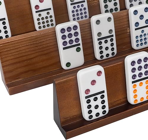Miniatura 6 de Bucher&Rossini Juego de 4 estantes de dominó, soportes de madera para azulejos de dominó para ChickenFoot Mexican Train Ideal Family Game Opción