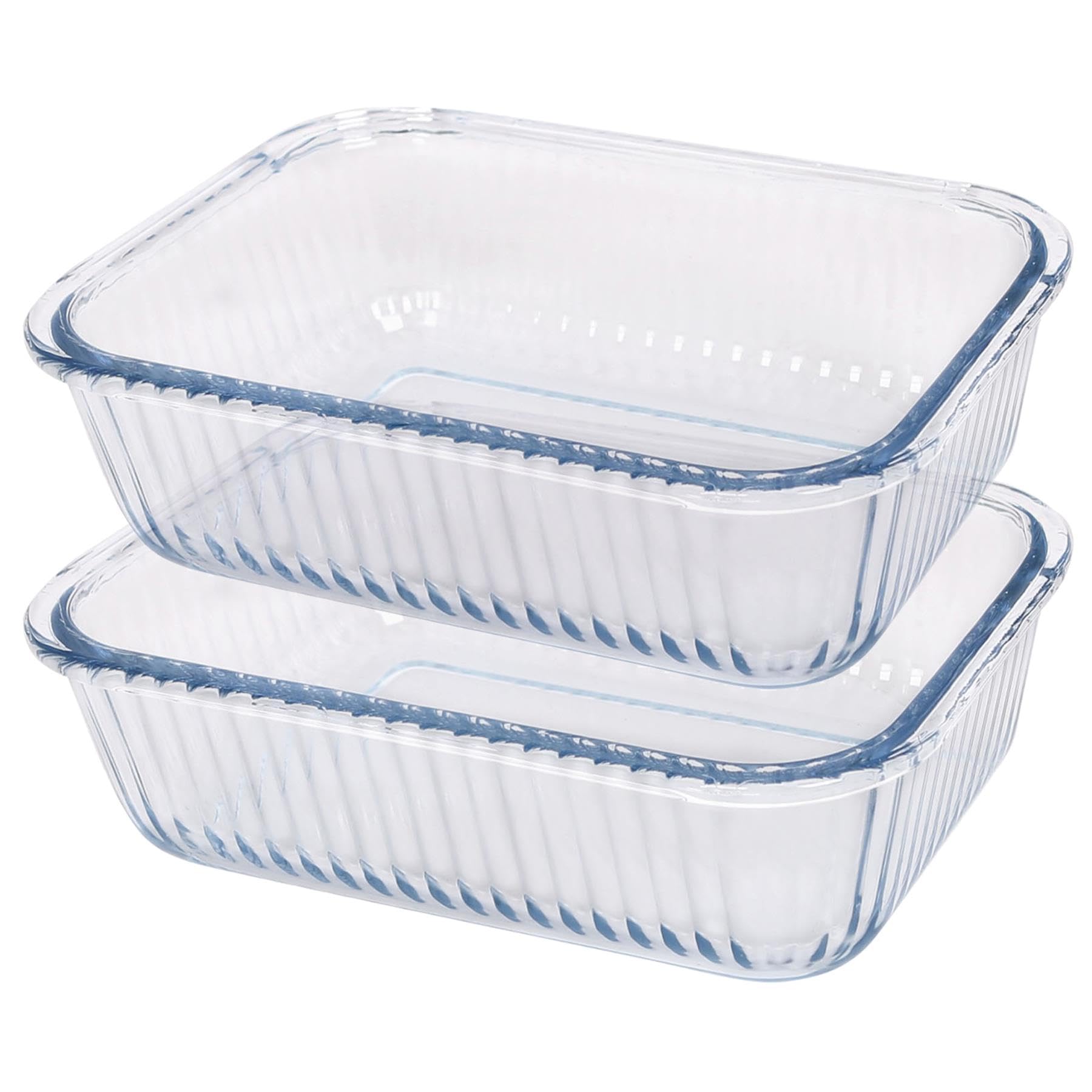 Argon Tableware Optical Rectangular Glass Cake Dishes - 22cm x 16.5cm - 2x Large Deep Pie Brownie Cheesecake Bread Sponge Oven Baking Tin Tray Pan | Microwave Safe, Freezer Safe