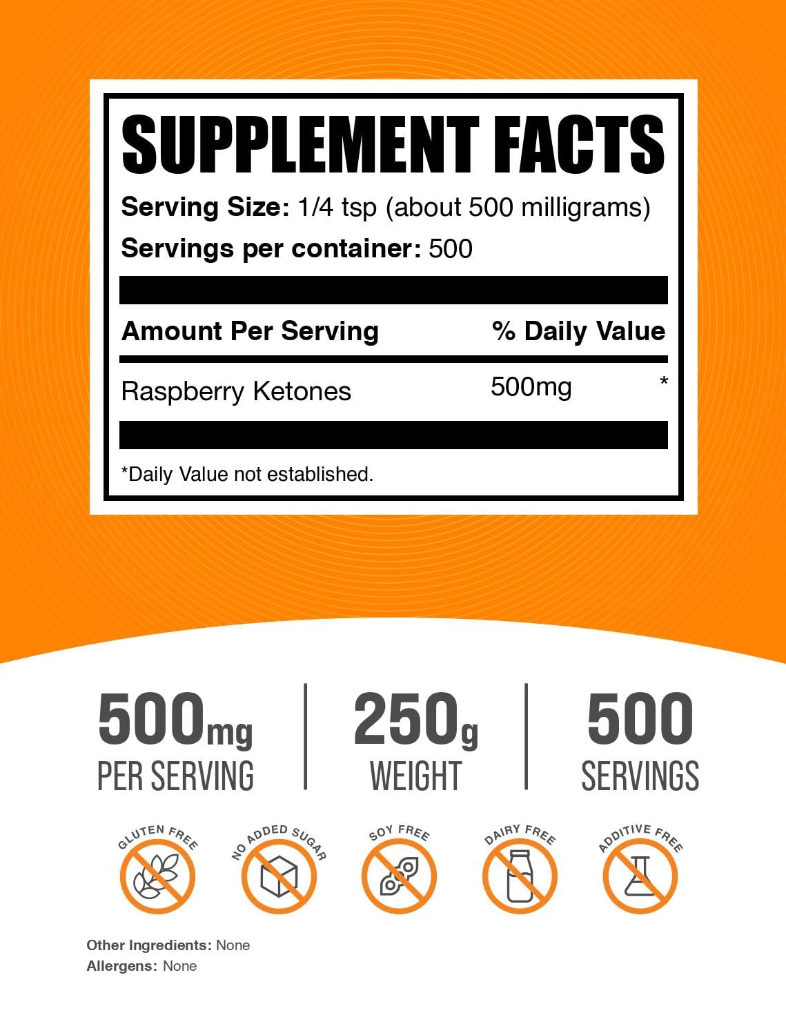 BulkSupplements.com Raspberry Ketones Powder - Raspberry Ketones Supplement, Antioxidant Source - for Energy Support, Gluten Free, 500mg per Serving, 250g (8.8 oz) (Pack of 1) — Amazon image 2