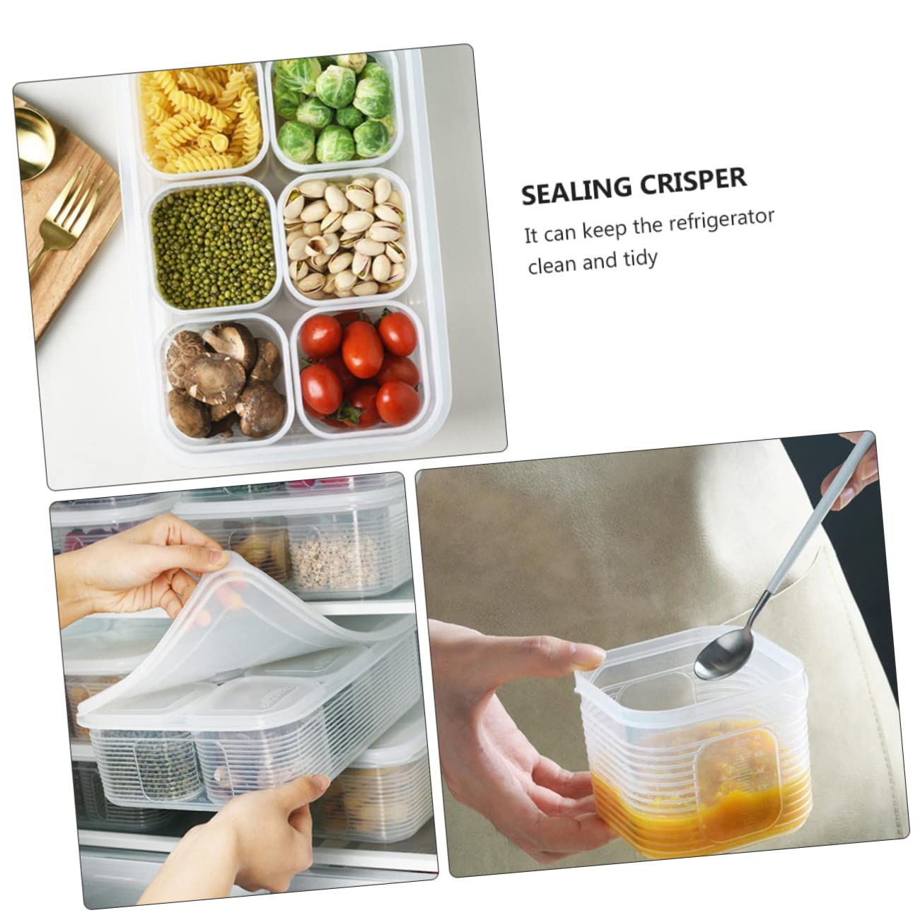 Zerodeko Set 7 Pezzi Contenitori Alimentari Quadrati in Plastica | Bianco, Coperchi Inclusi, Freezer Safe e Microonde, Struttura Visibile per Frutta e Verdura