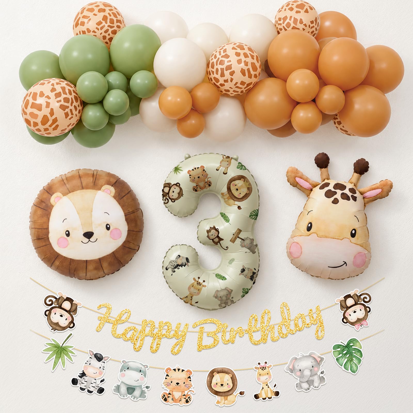 Wuokkig Jungle Animal Balloons, 49pcs Safari 3rd Birthday Decorations