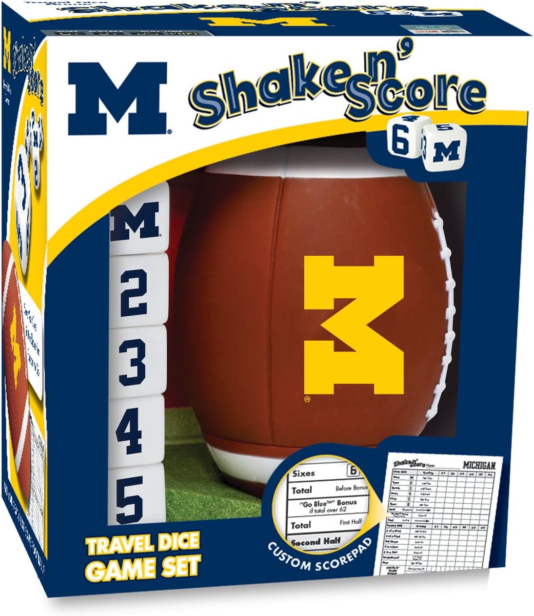 MasterPieces NCAA Michigan Wolverines Shake N' Score Travel Dice Game, Team Color, One Size (41533)