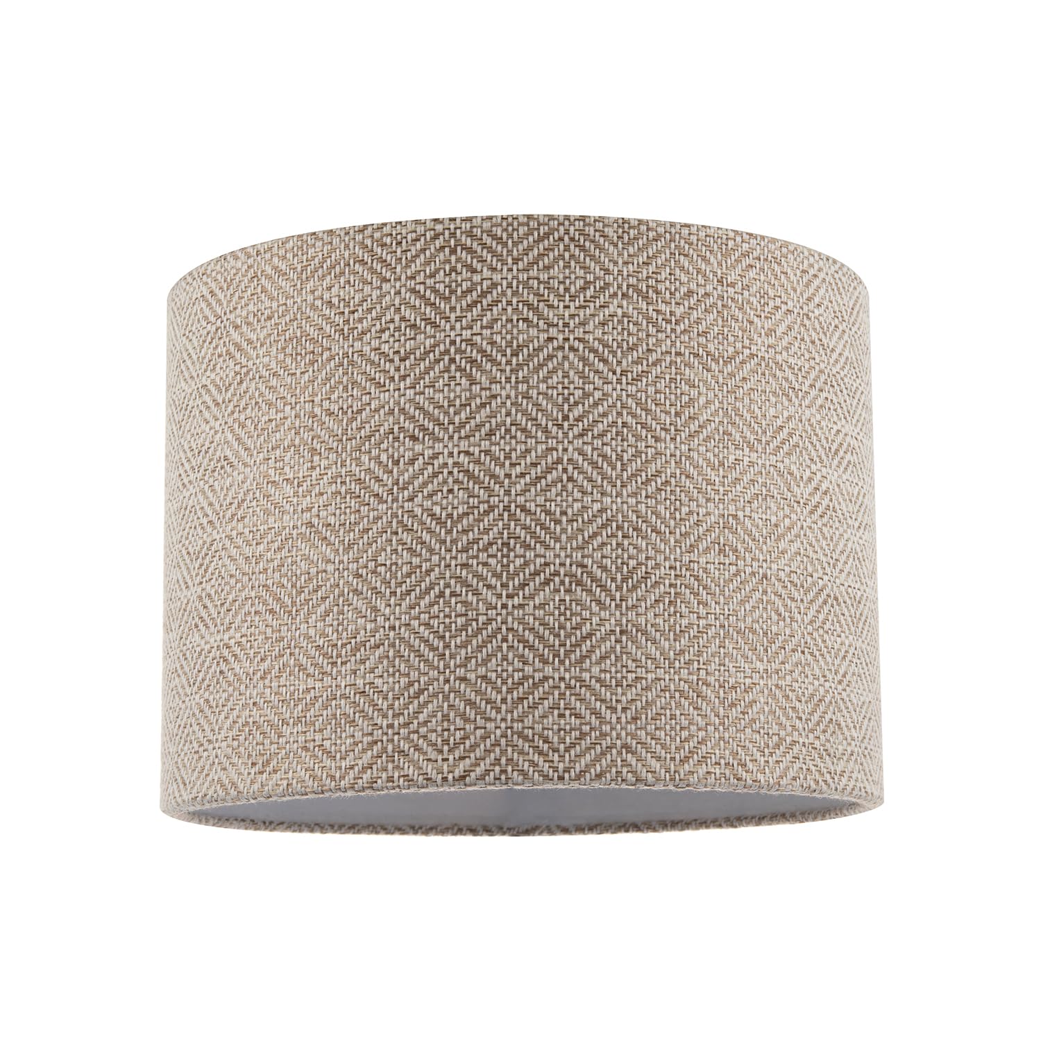 Unique Aztec Designed Drum Lamp Shade in Dark Taupe and White Linen Fabric | 18cm x 25cm | Inner White Cotton Lining by Happy Homewares