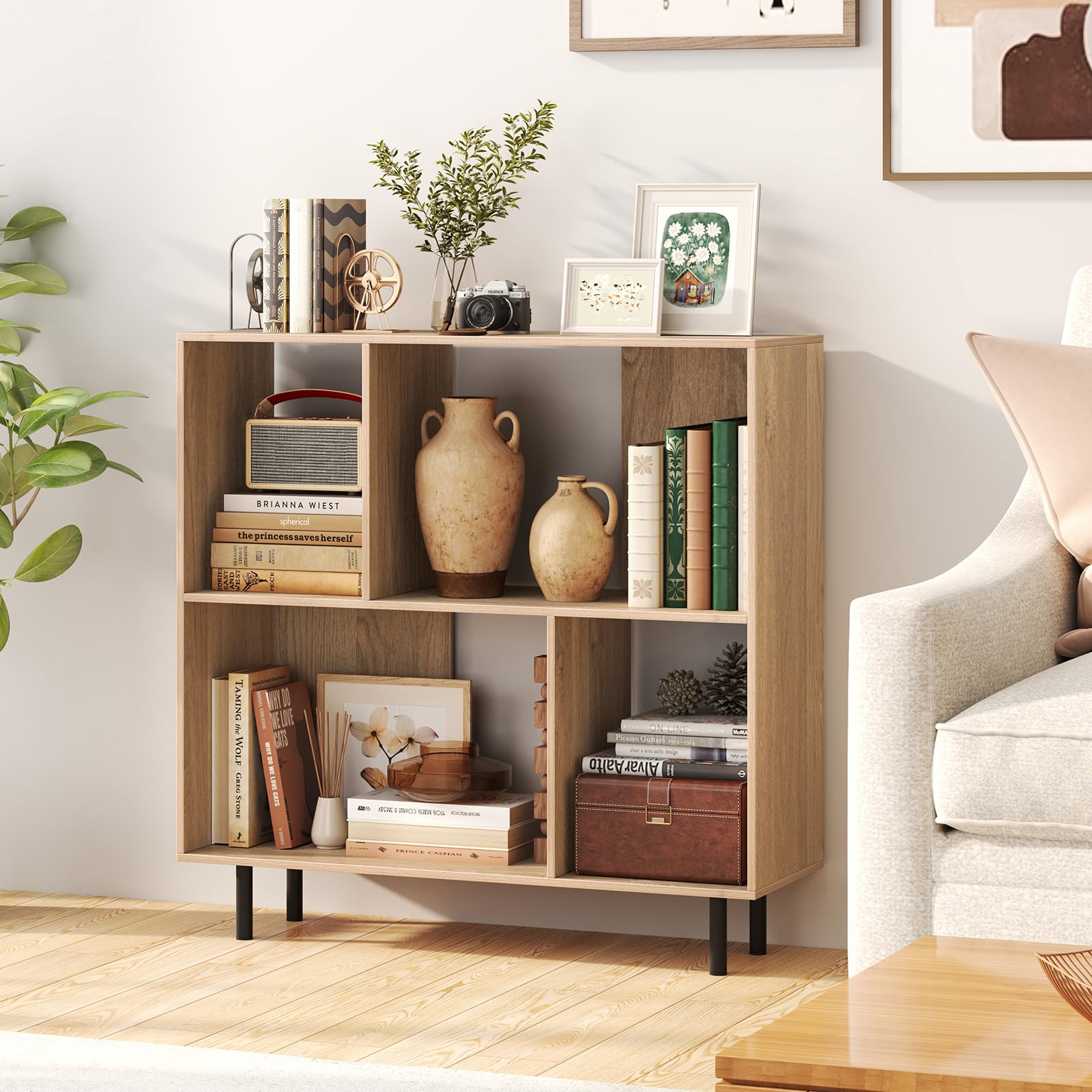 Amazon.com: Tangkula 4 Cubby Open Bookcase, 3-Tier Freestanding