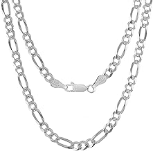 KISPER 925 Sterling Silver Figaro Chain for Men - 5mm Diamond Cut Italian Necklace, Mens Sterling Silver Necklace with Lobster Clasp, Made in Italy