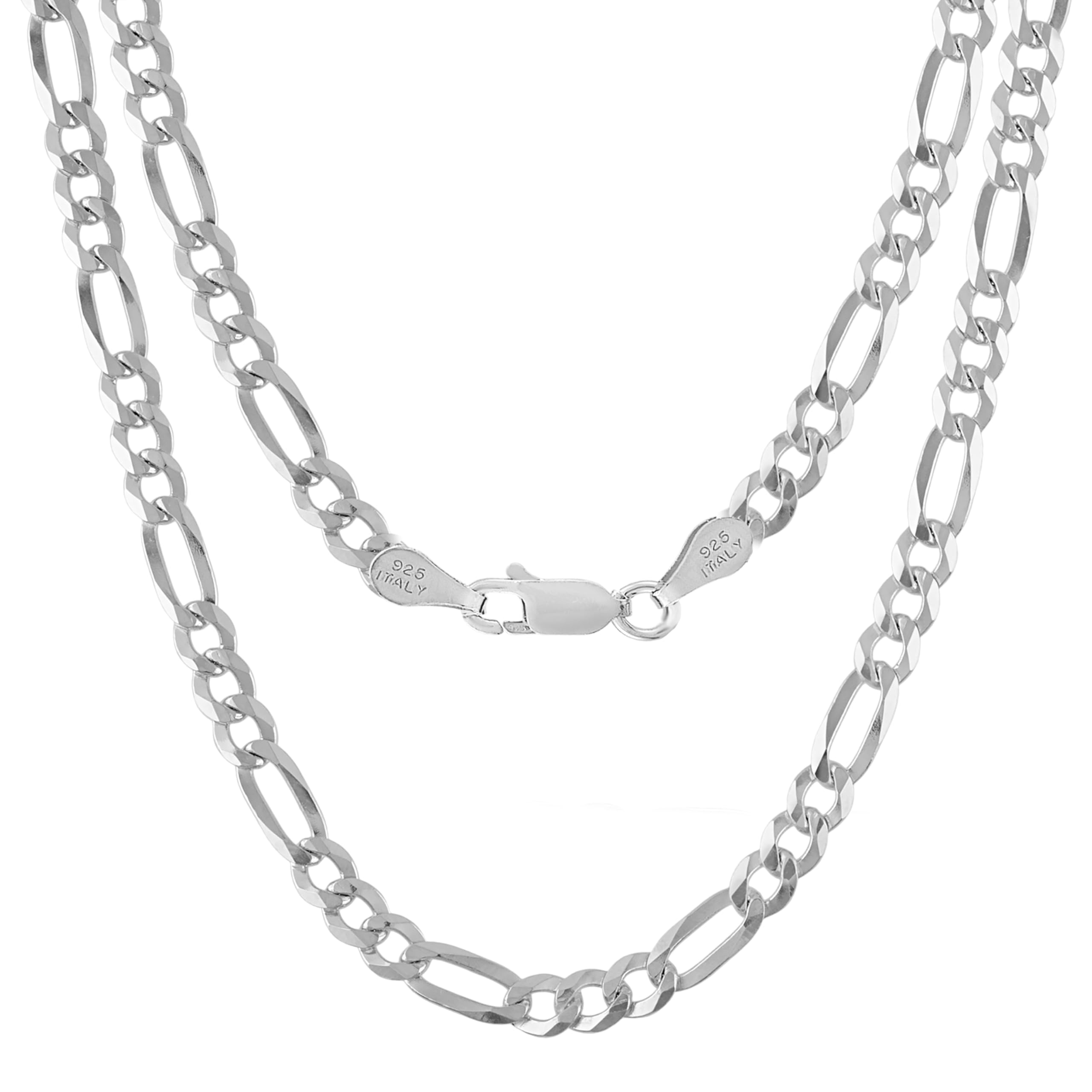 925 Sterling Silver Figaro Chain for Men - 5mm Diamond Cut Italian Necklace, Mens Sterling Silver Necklace with Lobster Clasp, Made in Italy