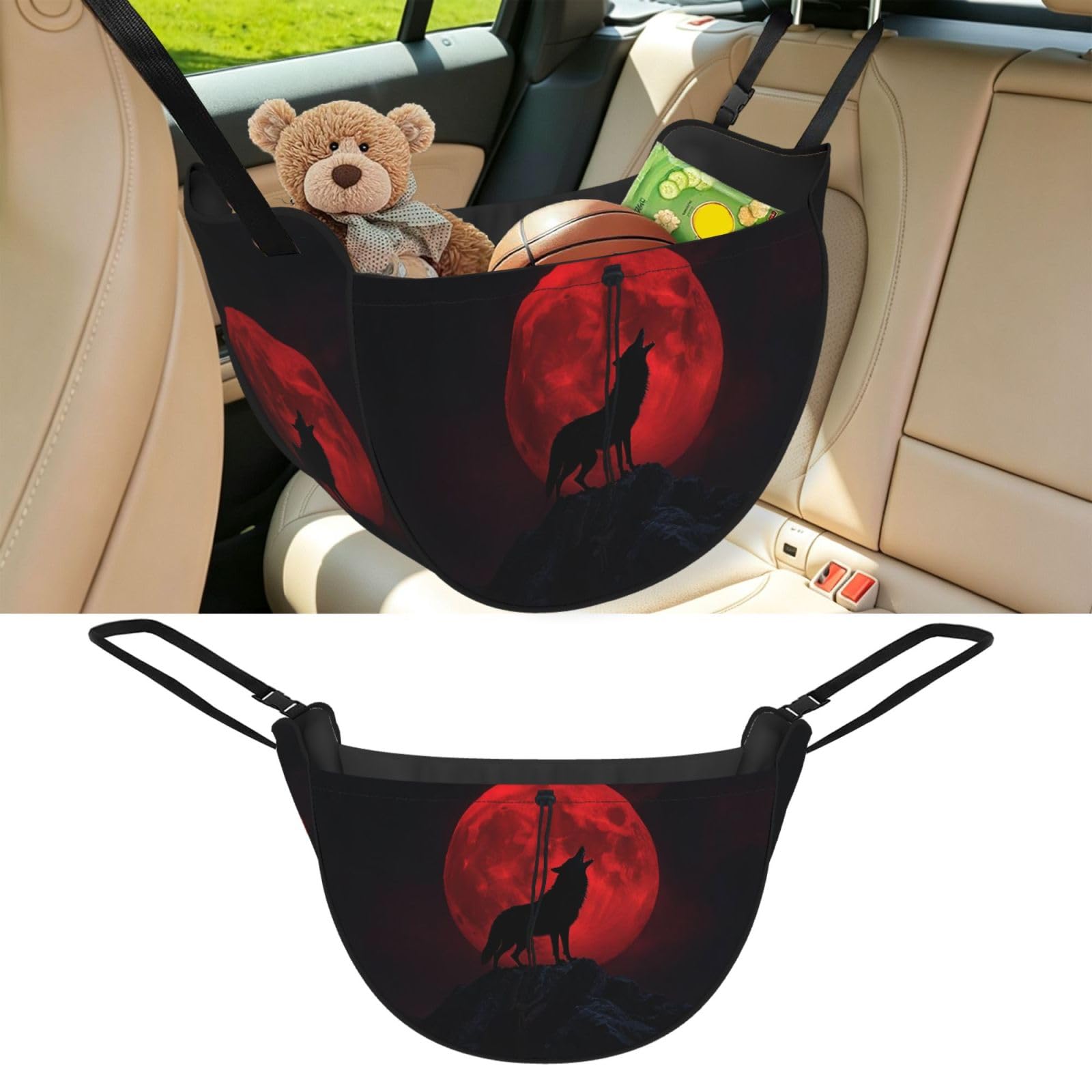 Cntdbu Black Moon Wolf Car Seat Organizer-Backseat Storage Bag For Travel