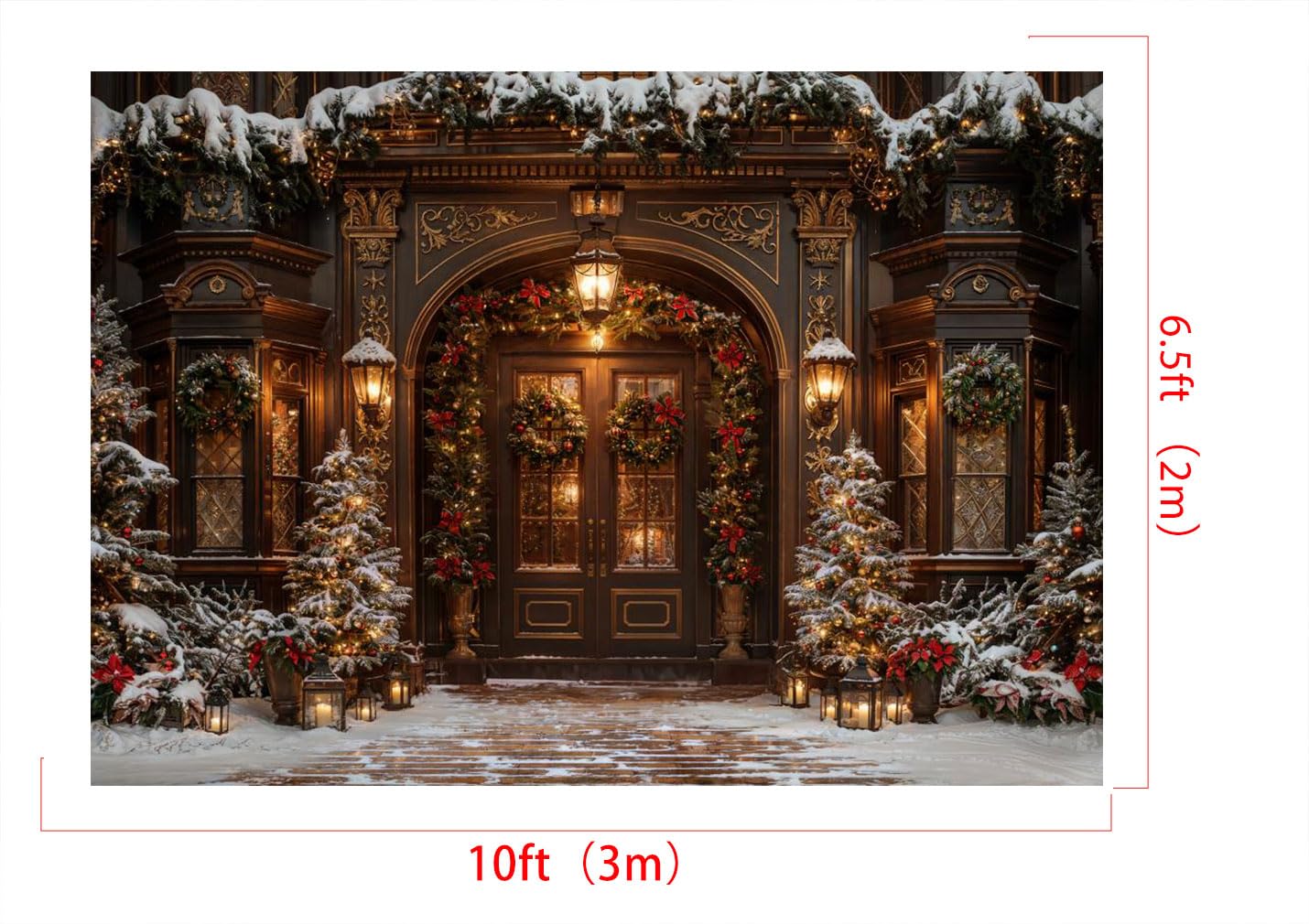 Weihnachts-Fotohintergrund 3x2,4 M - Motiv Mit Weihnachtsbaum, Tür & Winterlandschaft