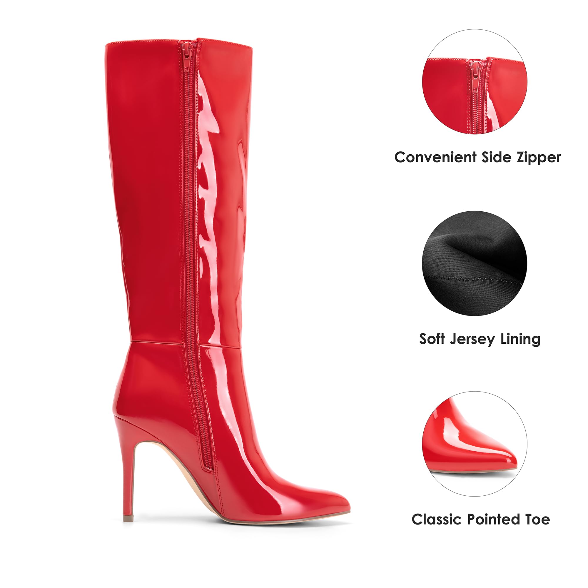 DREAM PAIRS Botas altas hasta la rodilla para mujer, botas de tacón alto con punta puntiaguda, zapatos de vestir clásicos y modernos