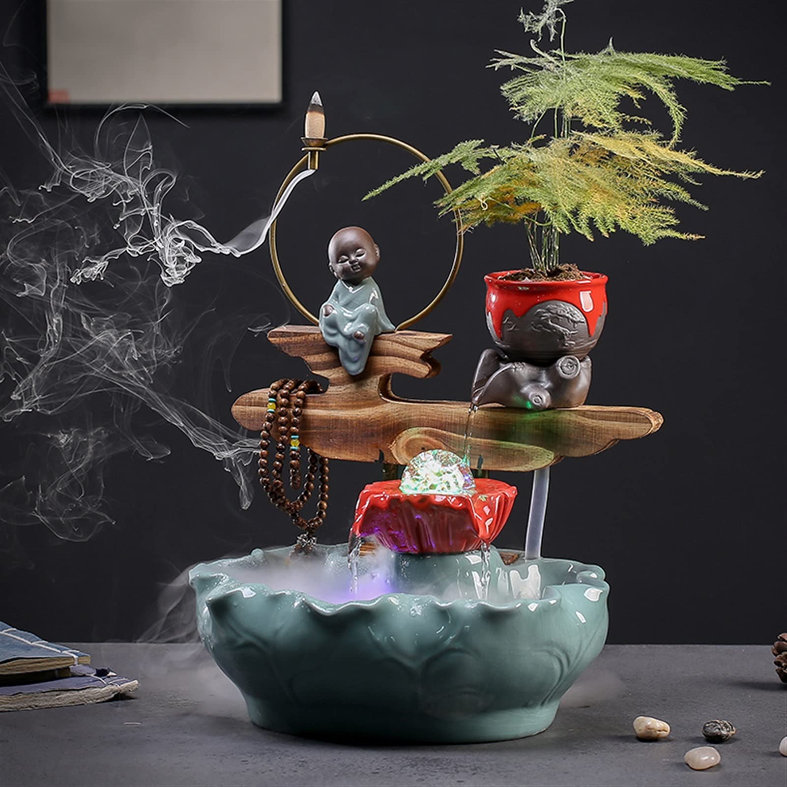 Fontaine d'intérieur Fontaine de Relaxation de 15,4 Pouces, Fontaine de méditation Fengshui, Cascade avec débit d'eau Circulaire, décoration de Salon et de Bureau Fontaine de Bureau