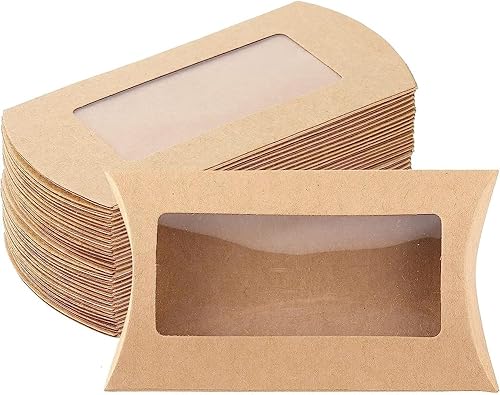 Miniatura 3 de AKOAK 30 fundas de almohada de papel kraft de 5.7 x 2.95 pulgadas con ventana transparente, caja de embalaje de dulces, caja de regalo favorita de