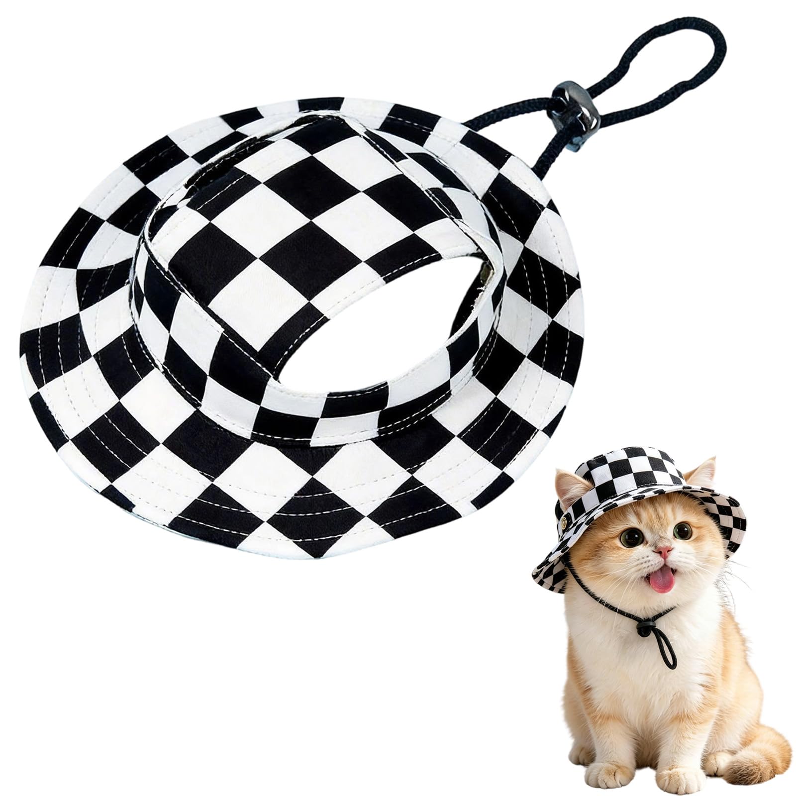 Dog Sun Hat,1PC Adjustable Princess Dog Bucket Hat with Ear Holes,Round Brim Dogs Visor Cap Pet Fisherman Hats for Pupies Small Dogs Cat Outdoor Sport (Square Black, M) — image 1