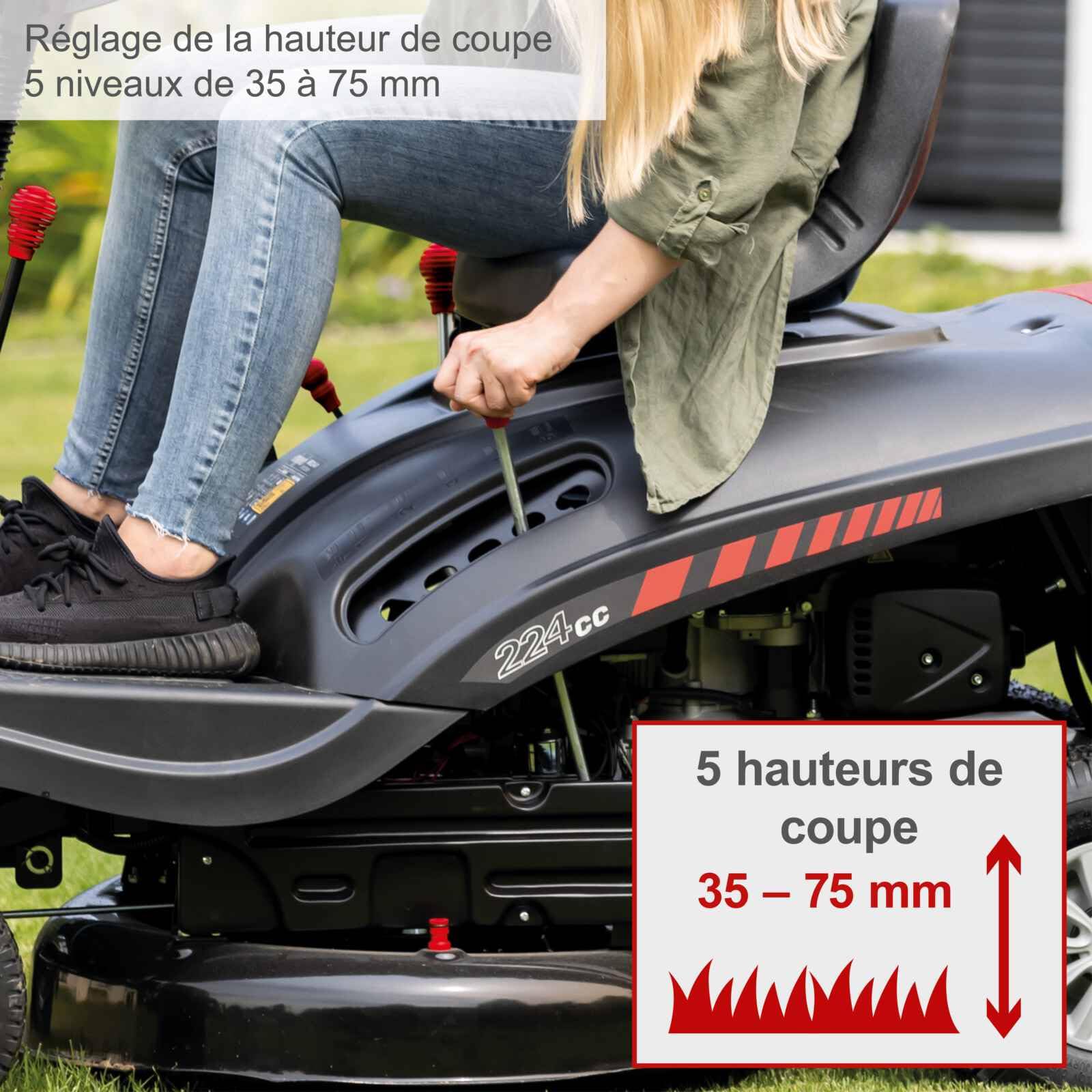 Scheppach Tondeuse Thermique MR196-61 | Autoportée & Démarrage électrique |6,5 CV| Largeur de Coupe 61cm | 5 Positions |Ramassage 150 L| 4 Marche Avant- 1 Marche arrière | Lame supp. + Huile Incluse