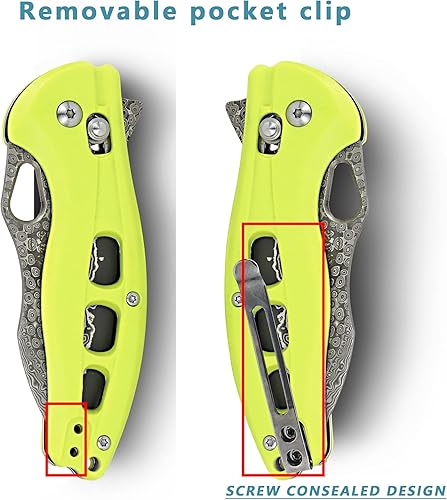 Miniatura 6 de ALBATROSS Cool Flipper Axis Lock - Cuchillo de bolsillo plegable con hoja de acero de Damasco moderna de 3 pulgadas y mango FRN de alta resistencia