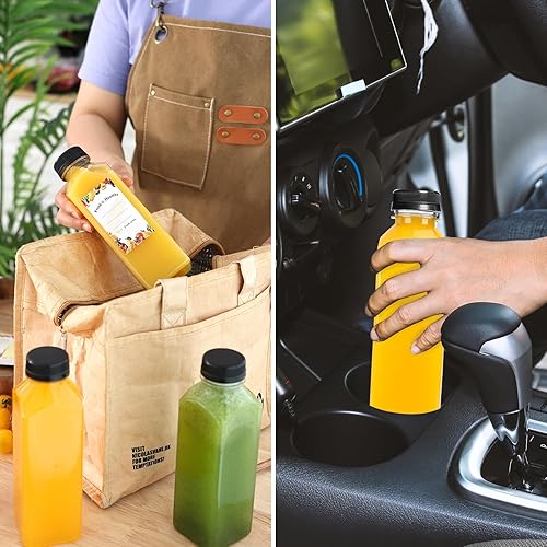 Miniatura 7 de Moretoes 42 botellas de plástico de 16 onzas con tapas, botellas reutilizables para jugos con tapas, recipientes transparentes para batidos y otras