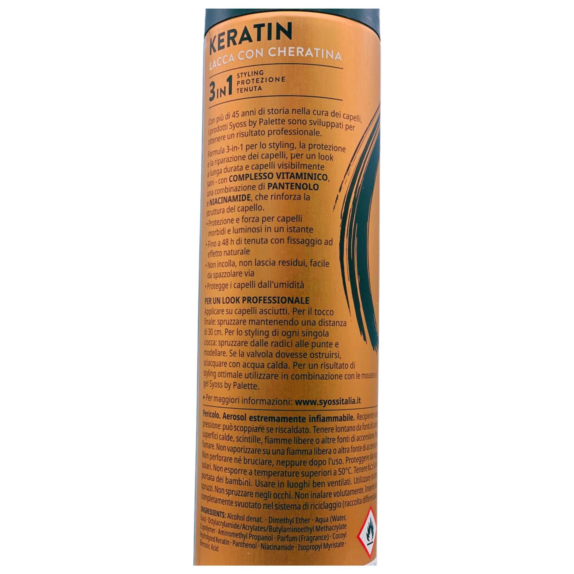 Lacca Con Cheratina KERATIN, Con Complesso Vitaminico Di Lunga Durata. 3In1 Styling, Protezione, Tenuta 300ml (6 Spray)