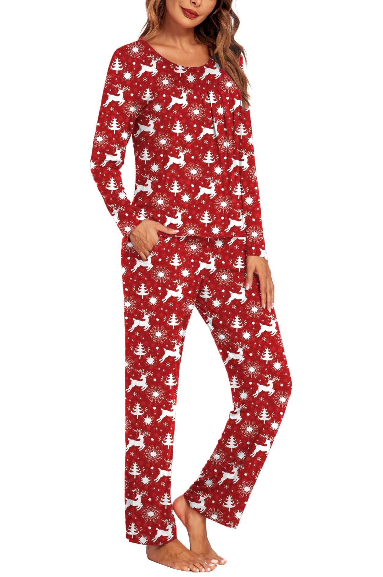 Ekouaer Pigiama Donna Invernale Caldo Pigiami Invernali Pigiama Due Pezzi Tasche con Coulisse, S-XXL