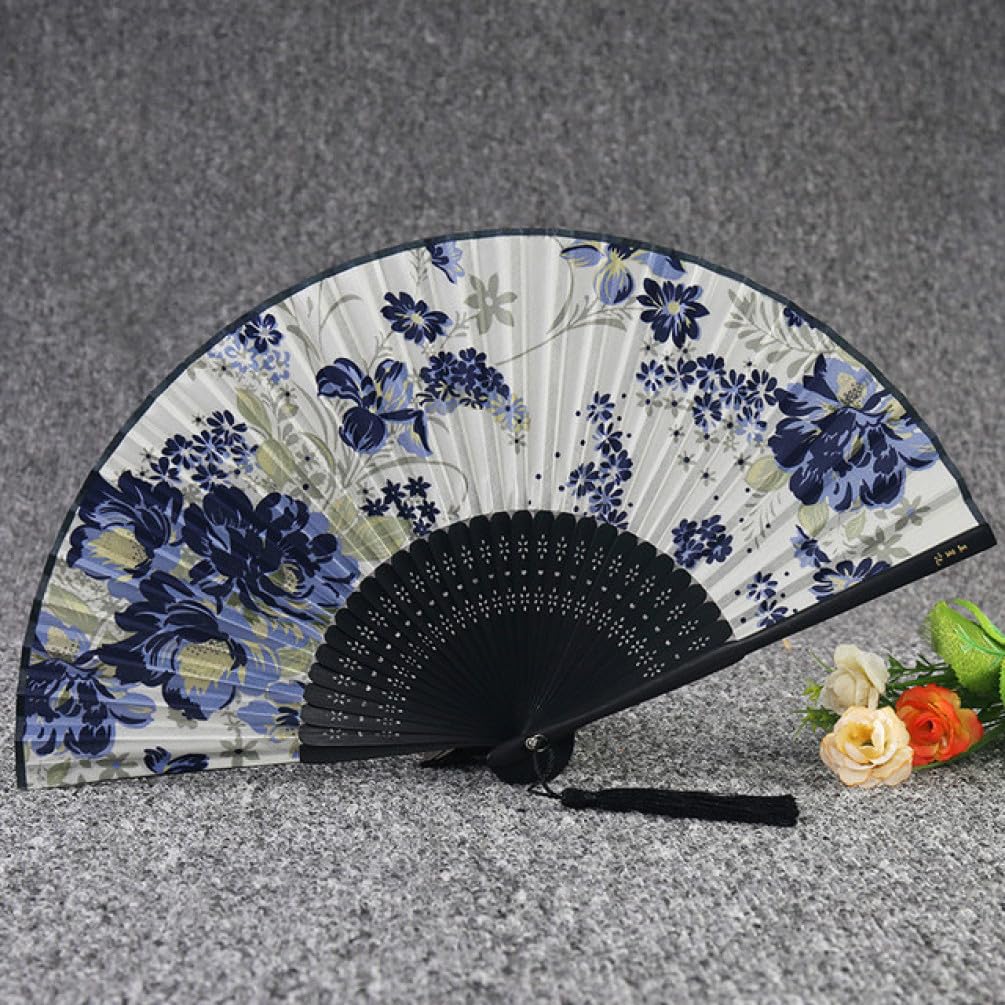 METTEOR Folding Fan Japanese Folding Silk Fan Vintage Summer Lady Folding Fans Women Dance Hand Fan Classical Folding Fans Tea Pot