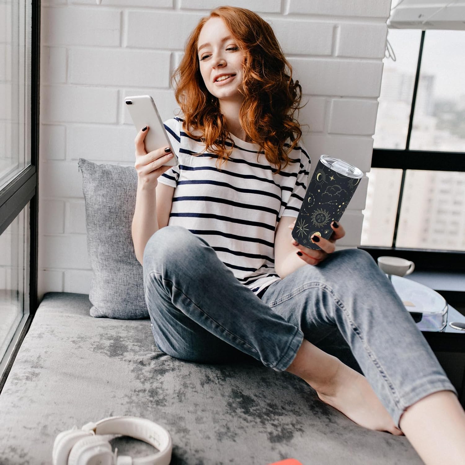 Sun and Moon Goth Stainless Steel Tumbler 20 Oz, Magic Eyes Astrolabe Thermal Vacuum Insulated Travel Mug with Lid - Holiday, Birthday & Christmas Gift for Men, Women, Friend, Sister, BFF - Image 6