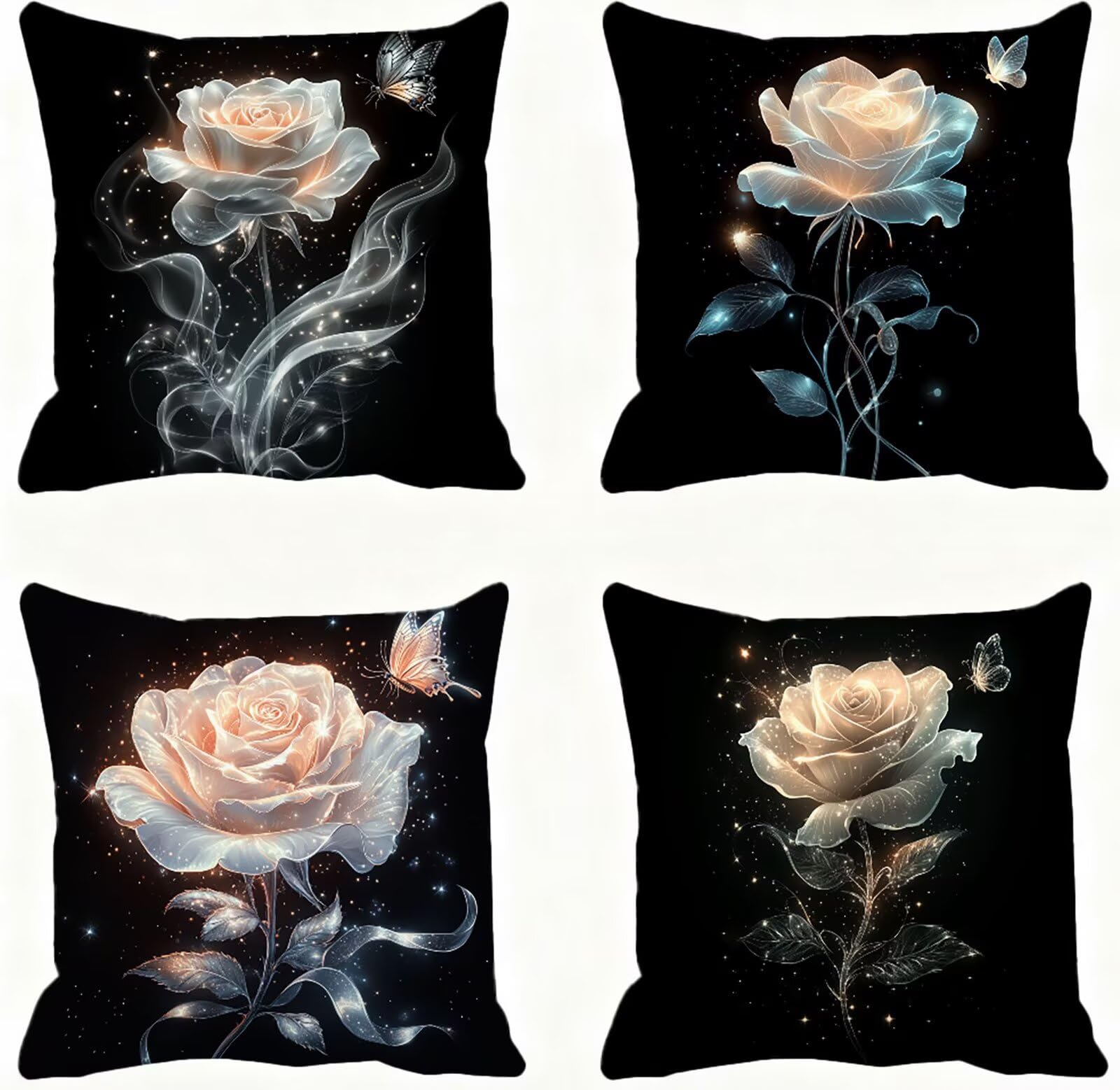 Rosa Funda Cojin 60x60 Flor Funda Almohada 60x60 Cojines Sofa Súper Suave Fundas Cojines Decorativos Fundas Almohadas 4 Piezas Almohada Cervicales y Cuello, para Hogar Cama Salon Decoracion E - 683