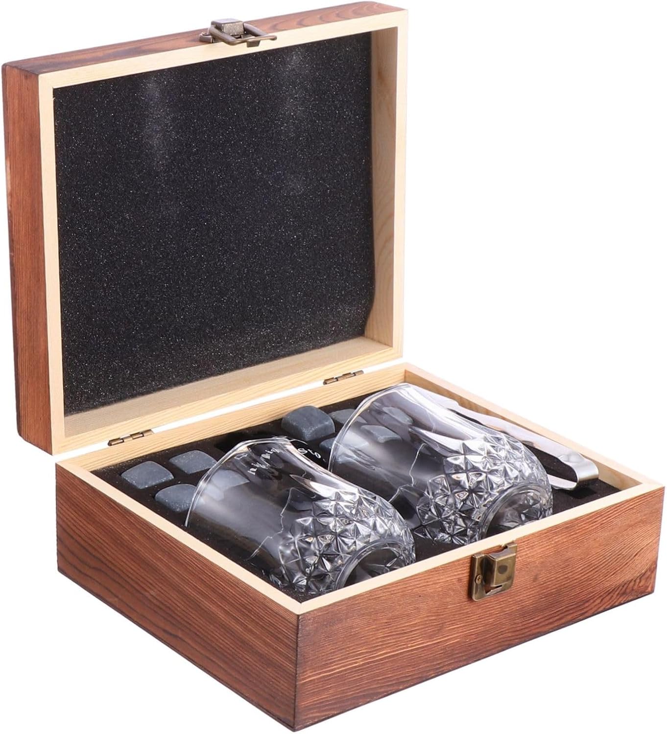 PRETYZOOM Whiskey Chilling Stones Gift Set with Wood Box Marble Tongs and Cups for Whiskey Lovers for Parties and Celebrations