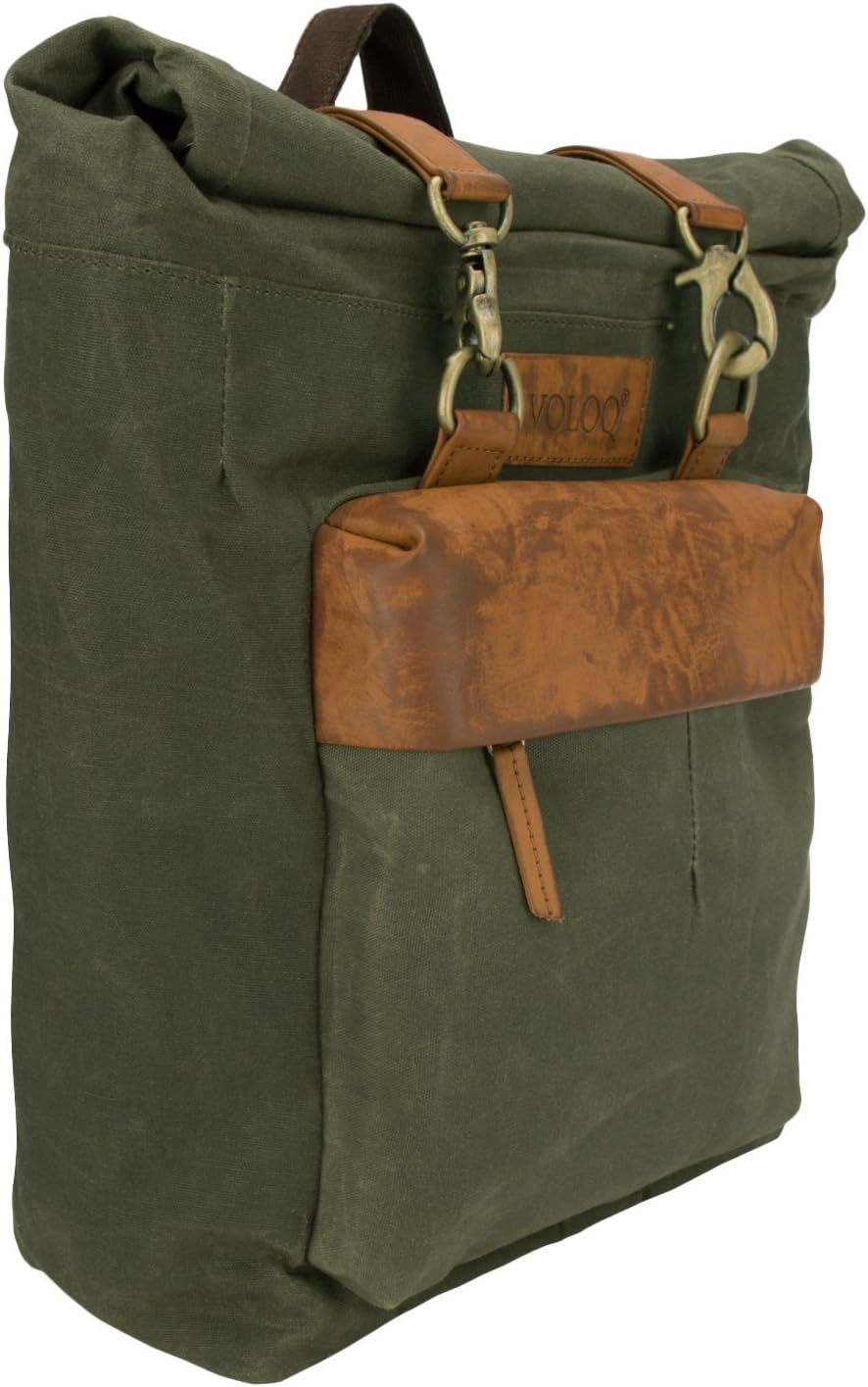 ampi Roll Top Stylish Laptop Backpack for Men & Women fits 16 inch Canvas & Vegan Leather 25 Ltr (Military Green)