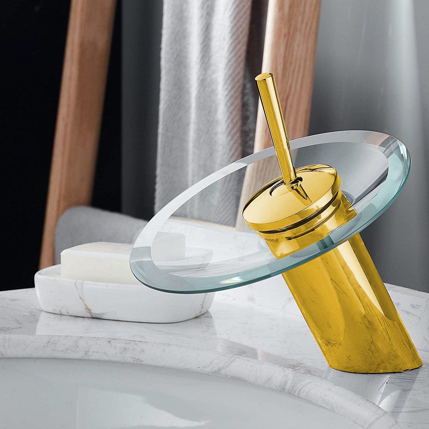 24x7 eMall Gold Glass Waterfall Mixer Bathroom Faucet Brass Glass Single Lever Basin Vanity Lavatory Vessel Sink Faucet. (B09LHTK5P6) Amazon Price History, Amazon Price Tracker