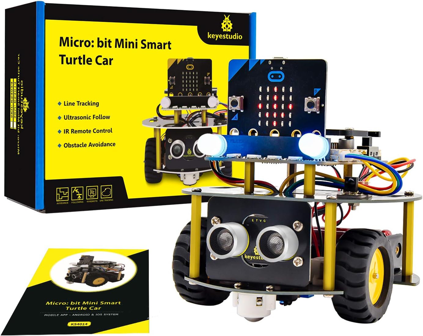 microbit Robot Starter Kit for BBC Micro bit V2 V1.5 (Without Micro:bit), Blocks and Python Code, 20 Projects Programming Smart Robot Car Kit for Teens STEM Education