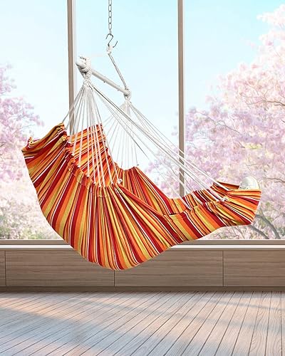 Miniatura 7 de Silla hamaca colgante grande con reposapiés y herrajes, máximo 500 libras, barra de extensión de acero con antideslizante, 2 cojines y bolsillo